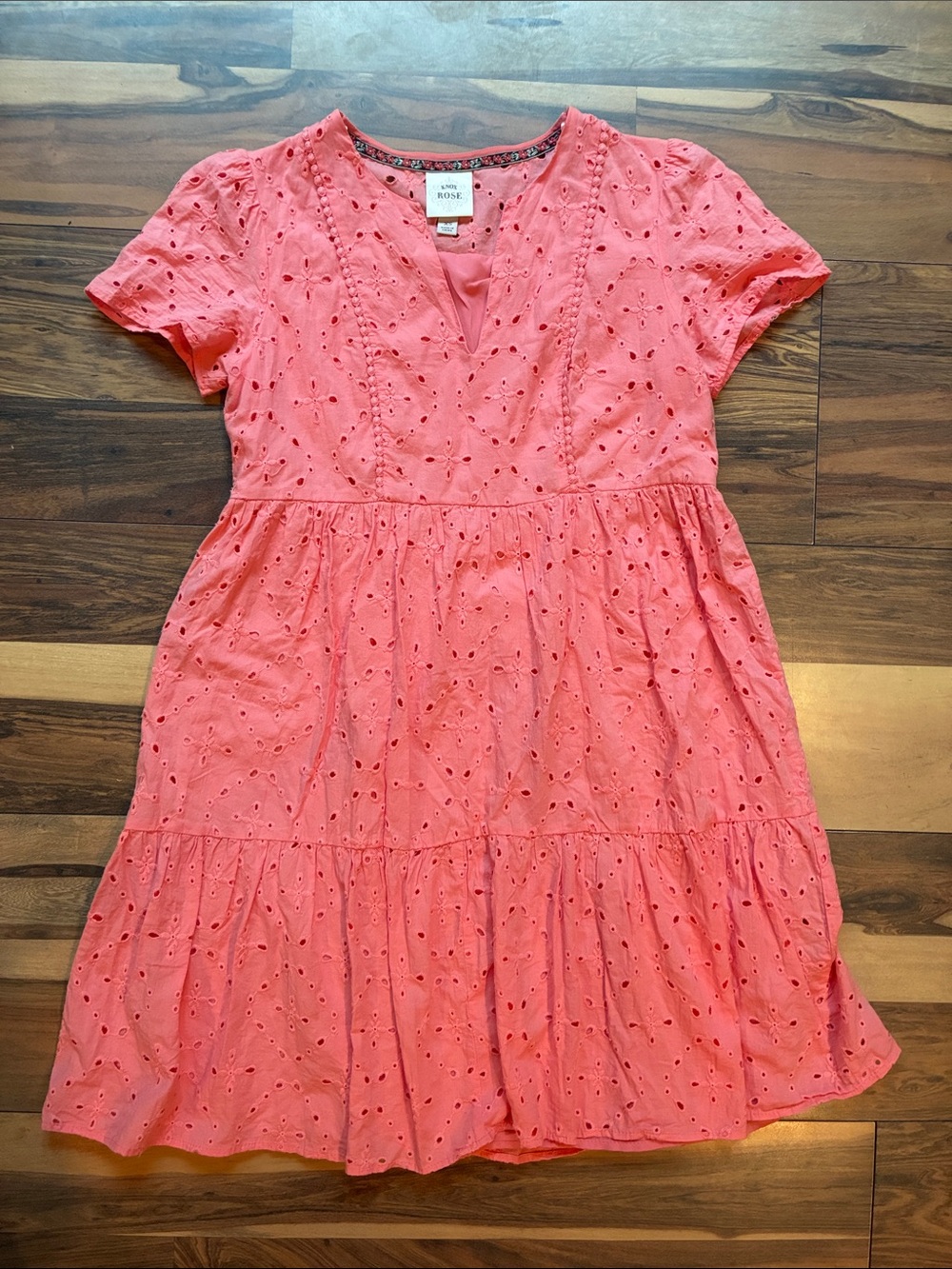 Knox Rose Coral Pink Eyelet Tiered Dress